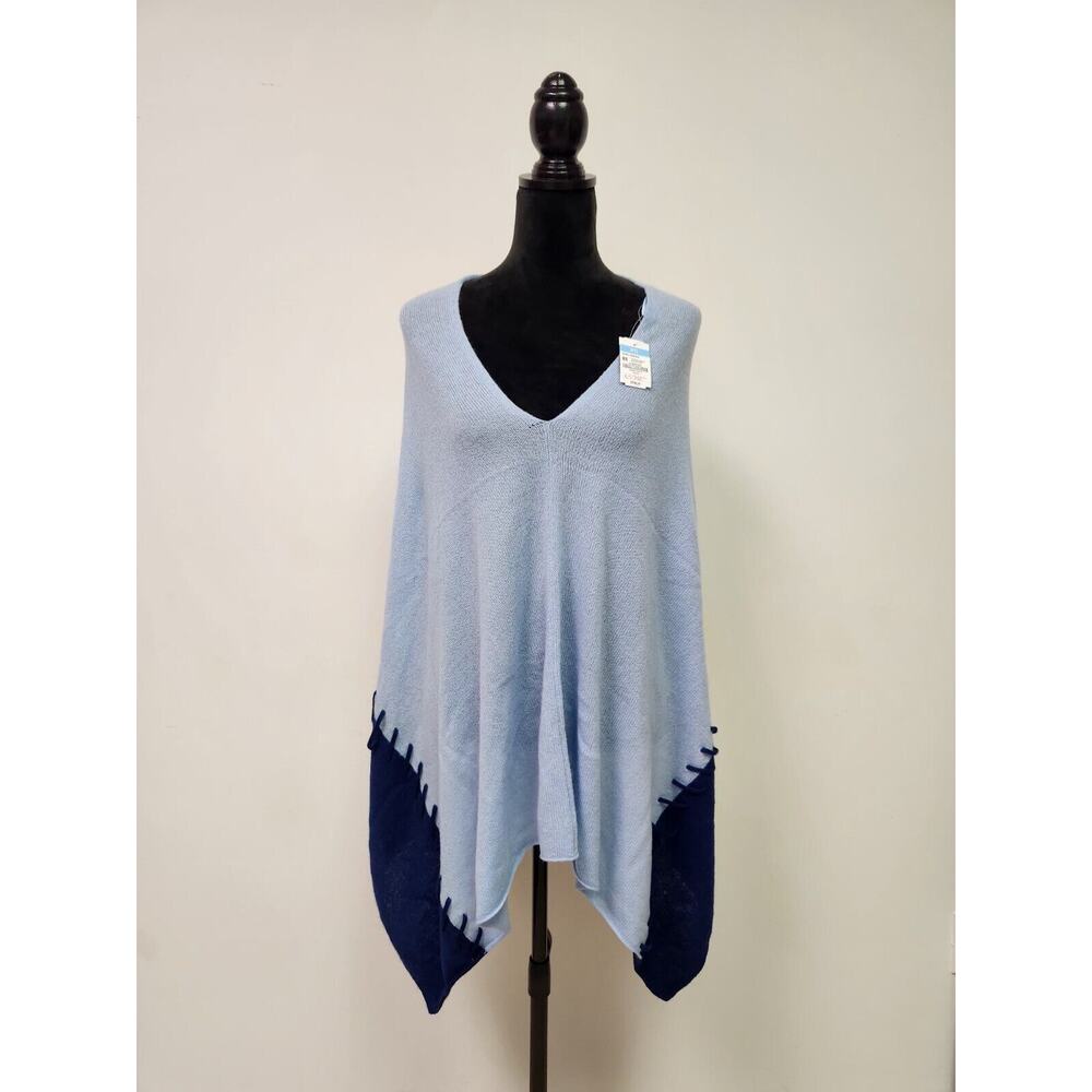 J. McLaughlin Raakel Poncho 100% Cashmere Navy & Blue Nwt os